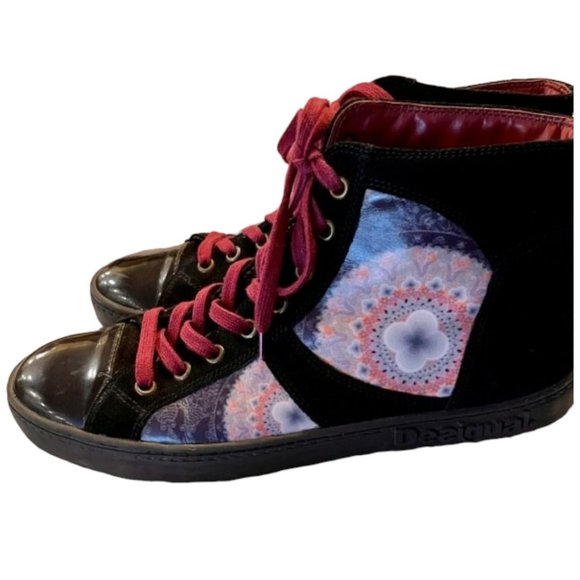 Desigual Rebeldia High Top Black Suede/Patent Sneakers - EU 40 US 9/9.5 - Picture 3 of 12